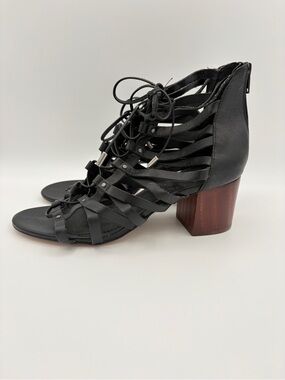 ALDO Black Leather Myssi Lace-up Block Heel Sandals